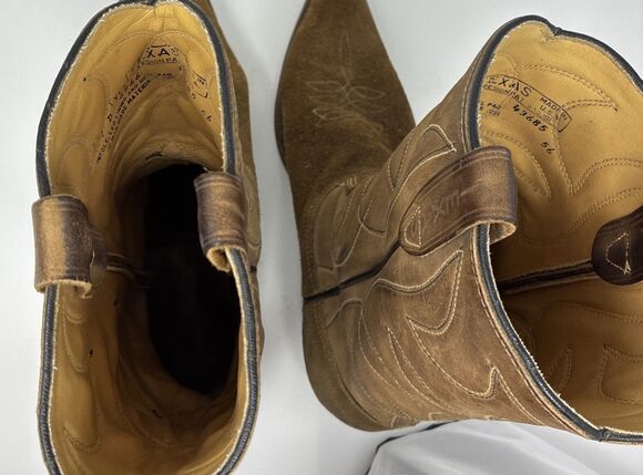 VTG 70s Texas Boot Co Boots, Two Tone Brown Suede & Leather Size 9D, Style 6966 main image 7